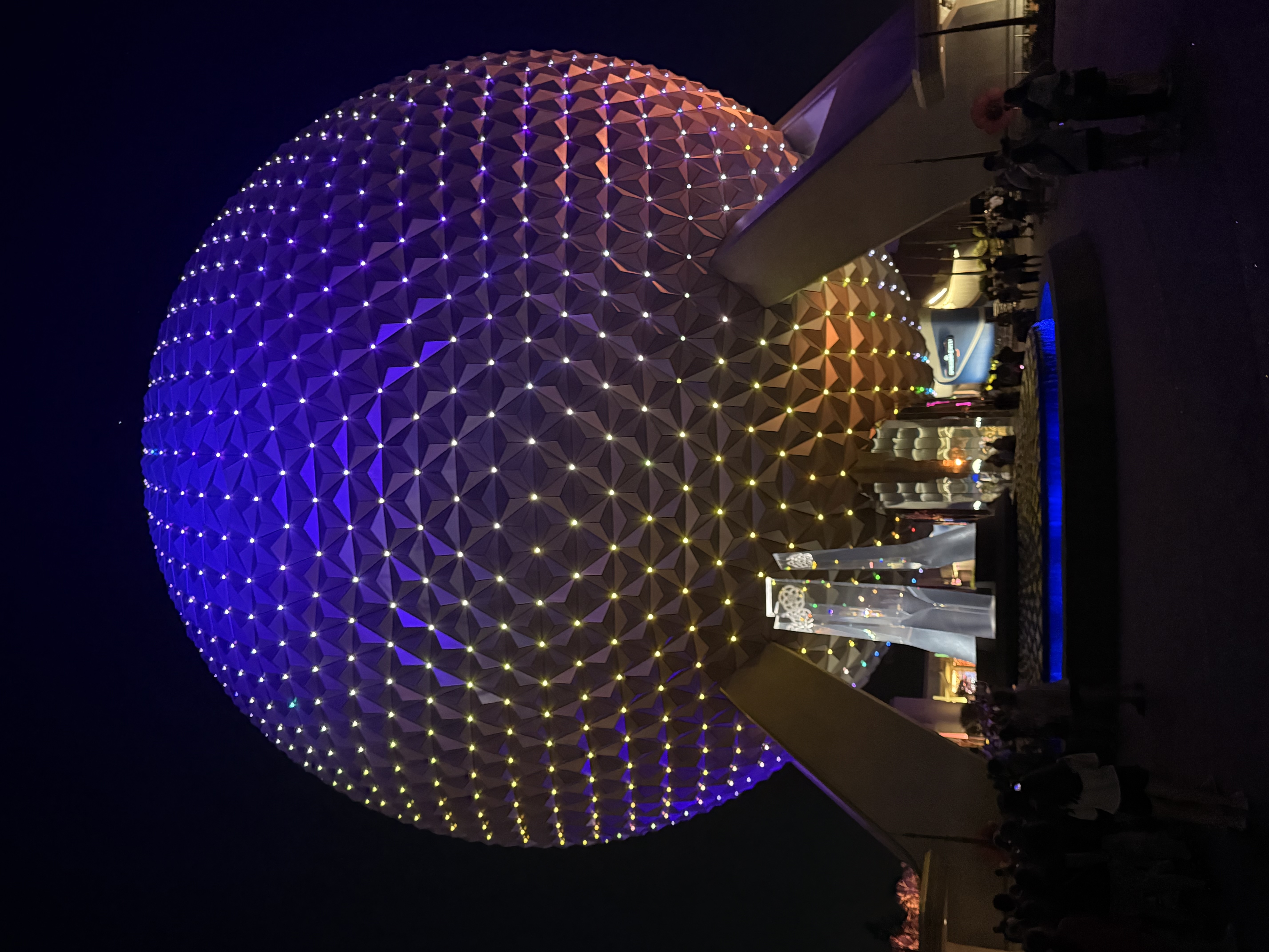 Spaceship Earth at night.